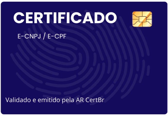 Cartão ilustrativo de certificado digital E-CNPJ/E-CPF, validado e emitido pela AR CertBr